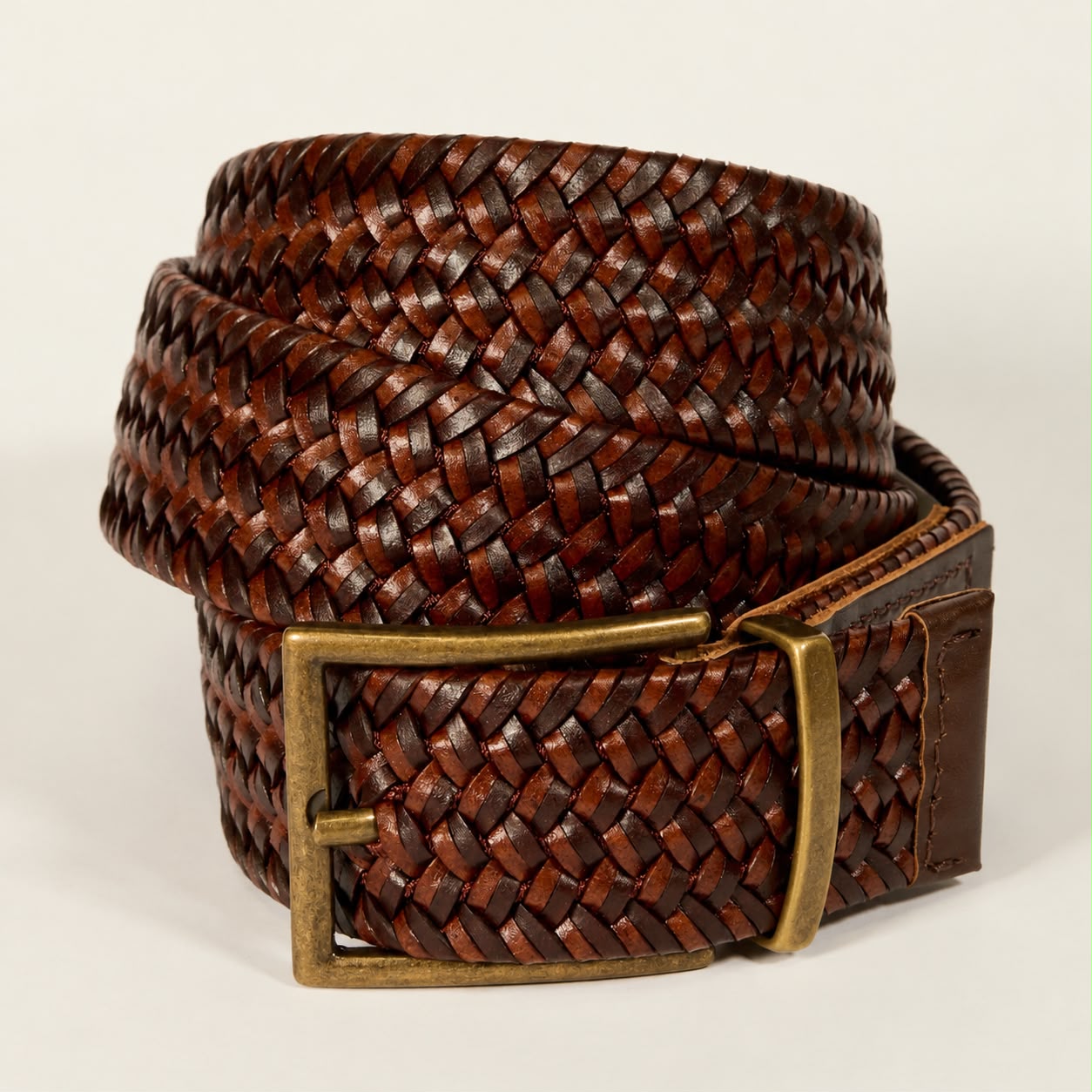 Hand-woven belt in brown leather